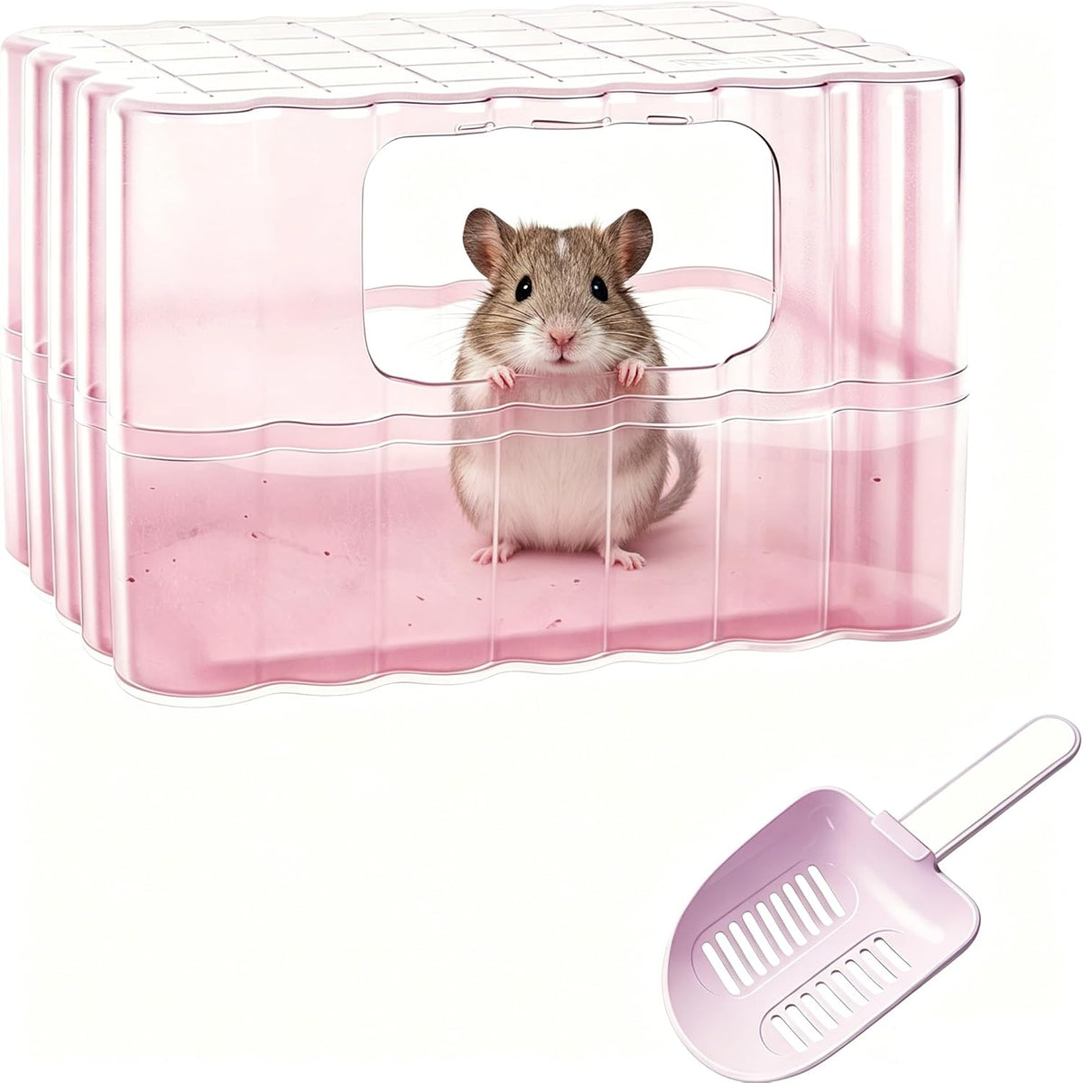 Hamster Sand Bath Container, Small Animal Dust Bath House with Scoop, White