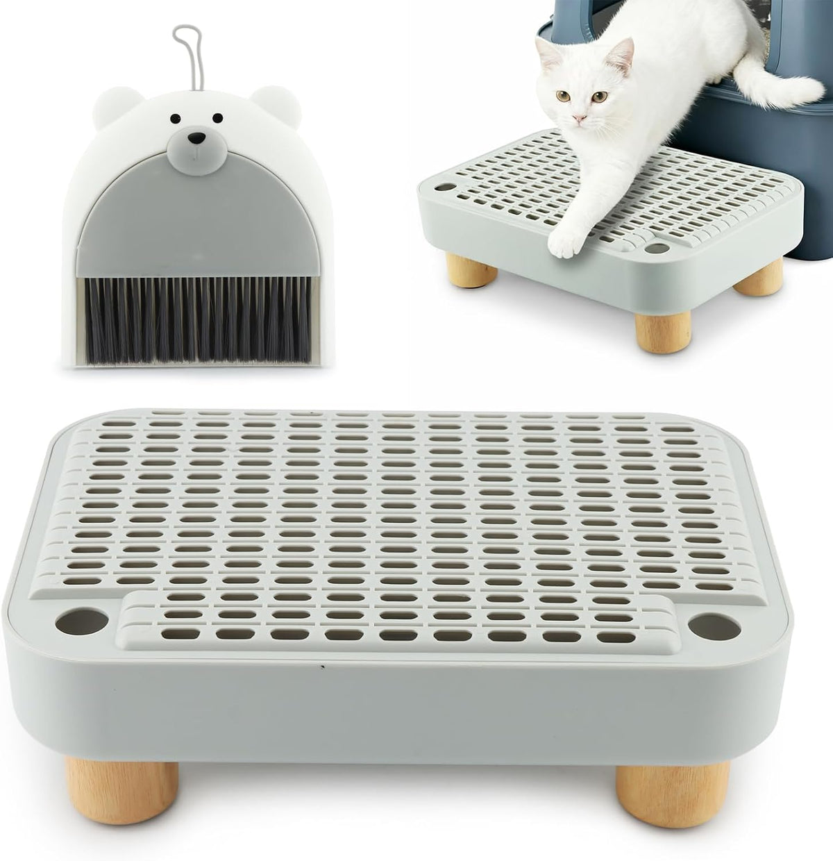 Cat Litter Box Step Ramp, Washable Step Pedal Stool with Non Slip Wood Base