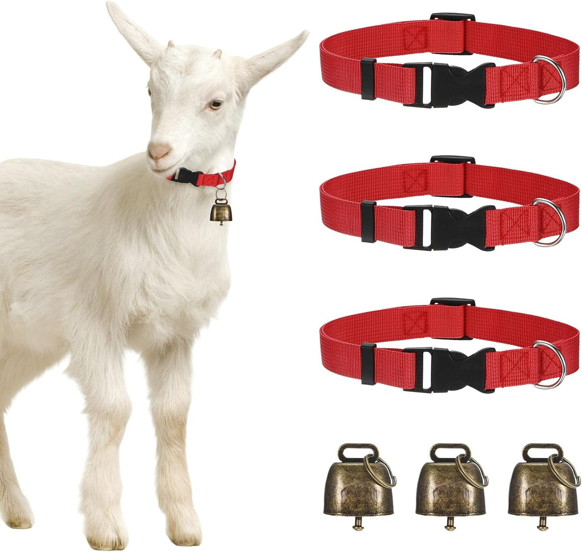M METERXITY 3-Pack Goat Collars with Bells Polyester Green