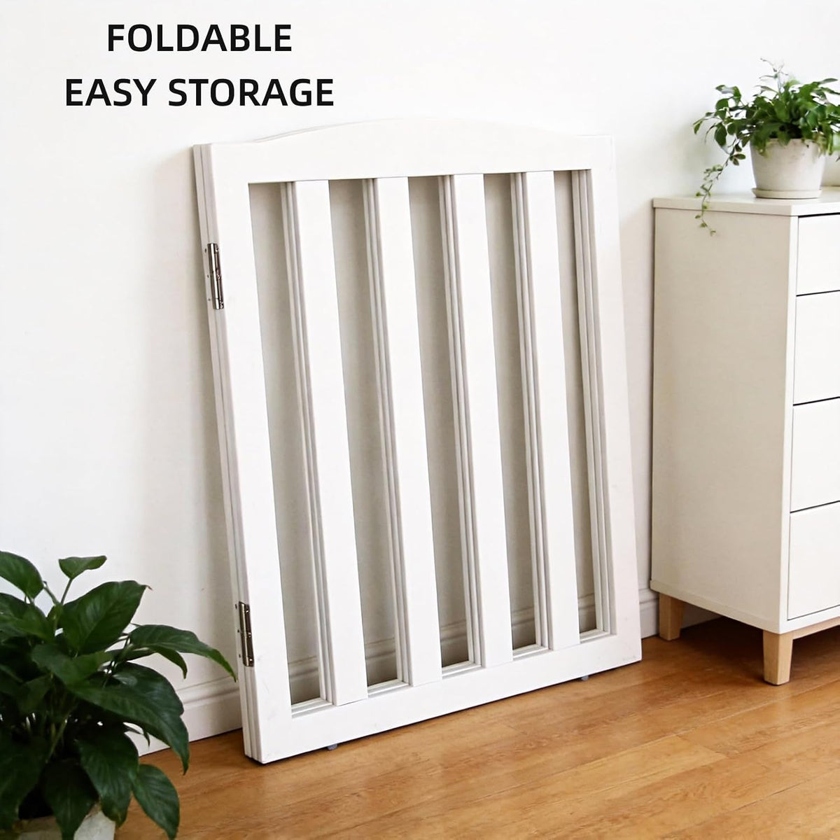 Freestanding Dog Gate Indoor,Doggie Gate Foldable Pet Gates for Doorways,Stairs or Hallways, Wooden White Pet Gate for the House, Pet Fence with Support Feet Included,24 "Height-3 Panels