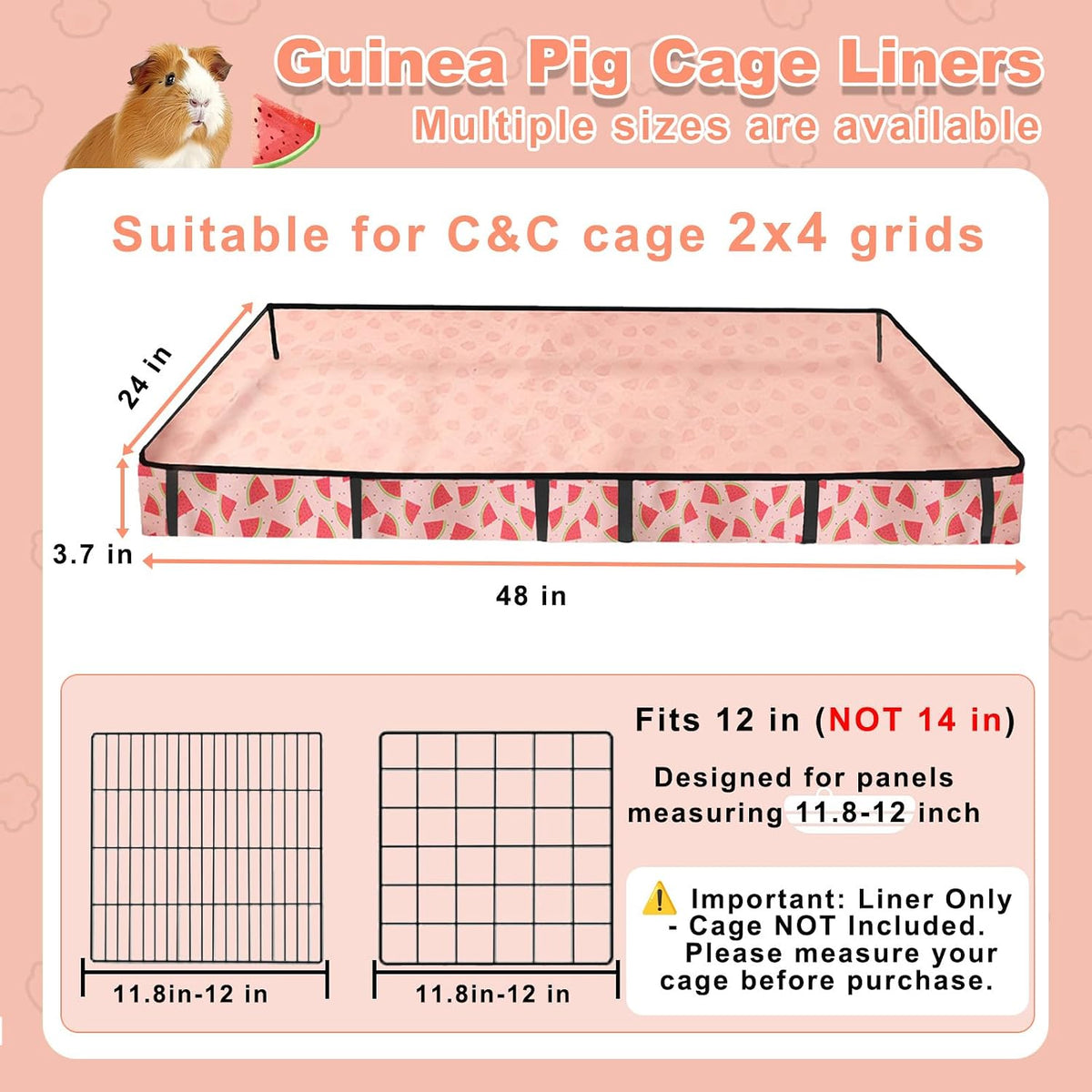Waterproof Guinea Pig Cage Liners, Washable & Reusable Small Animal Cage Mat, for Rabbit, Hamster, Chinchilla, Hedgehog (Watermelon),C&C 24x48 inches