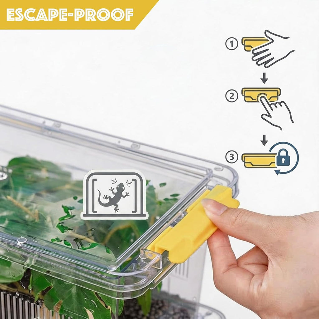 4 Pack ABS Reptile Breeding Box with 100 Non-Woven Pads Each – Stackable Reptile Enclosure for Snakes, Lizards & Spiders – Ventilated Hatchling Reptile Terrarium 8.7x4.3x3.9 Inch