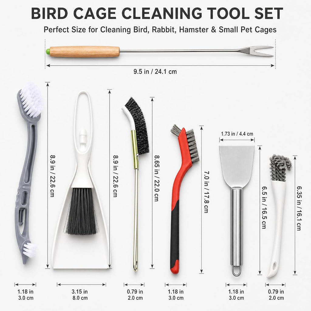 Bird Cage Cleaner Parakeet Cage Accessories Cleaning Brush Tool Set, Bird Poop Remover Cleaning Tools Set for Bird Cages, Rabbit Cages, Hamster Cages and Parrot Cages Accessories