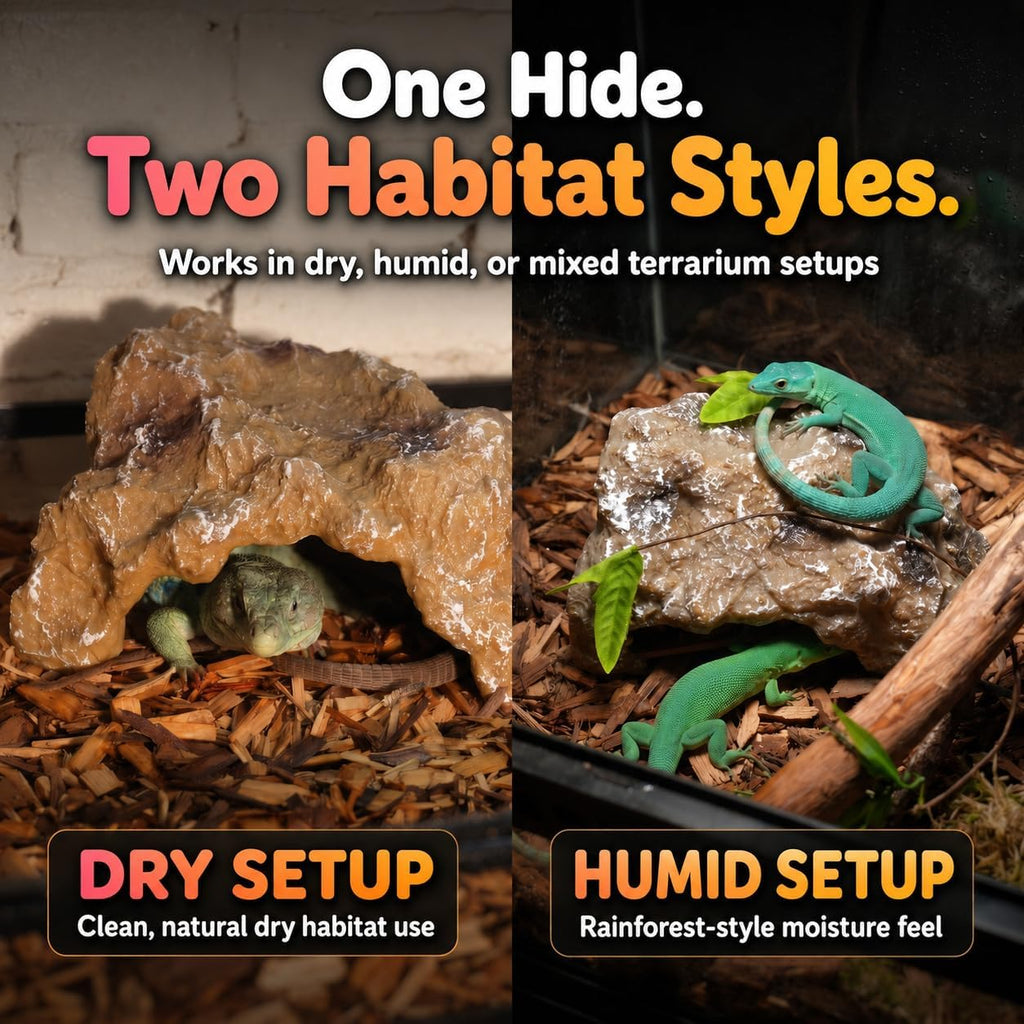 Reptile Hide Rock Cave, Small Resin Corner Hideout for Juvenile Leopard Geckos, Small Geckos, Small Lizards & Juvenile Snakes, Natural Terrarium Tank Decor for Dry or Humid Habitats
