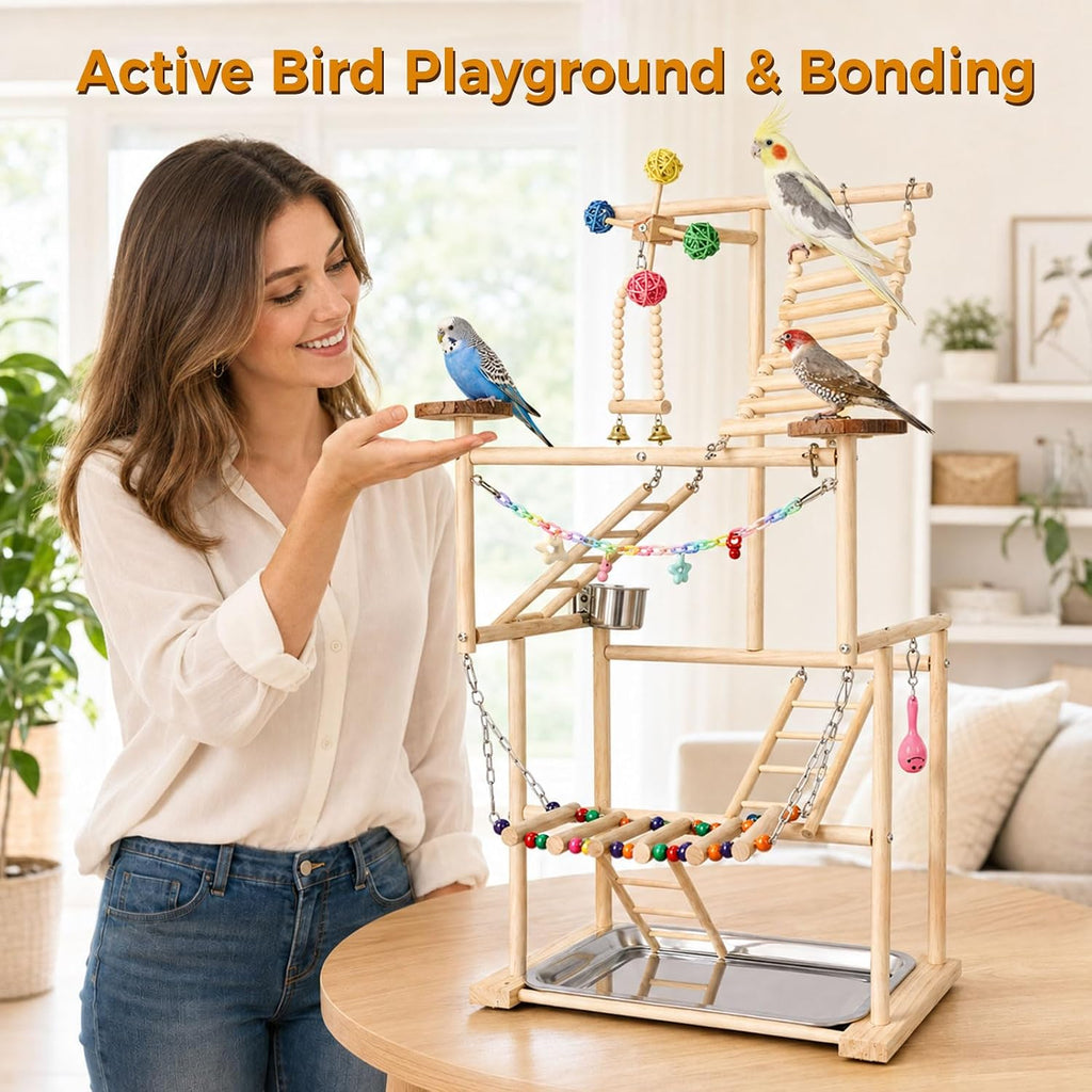 Bird Playground, 4-Layer Parrot Playground for Small to Medium Birds