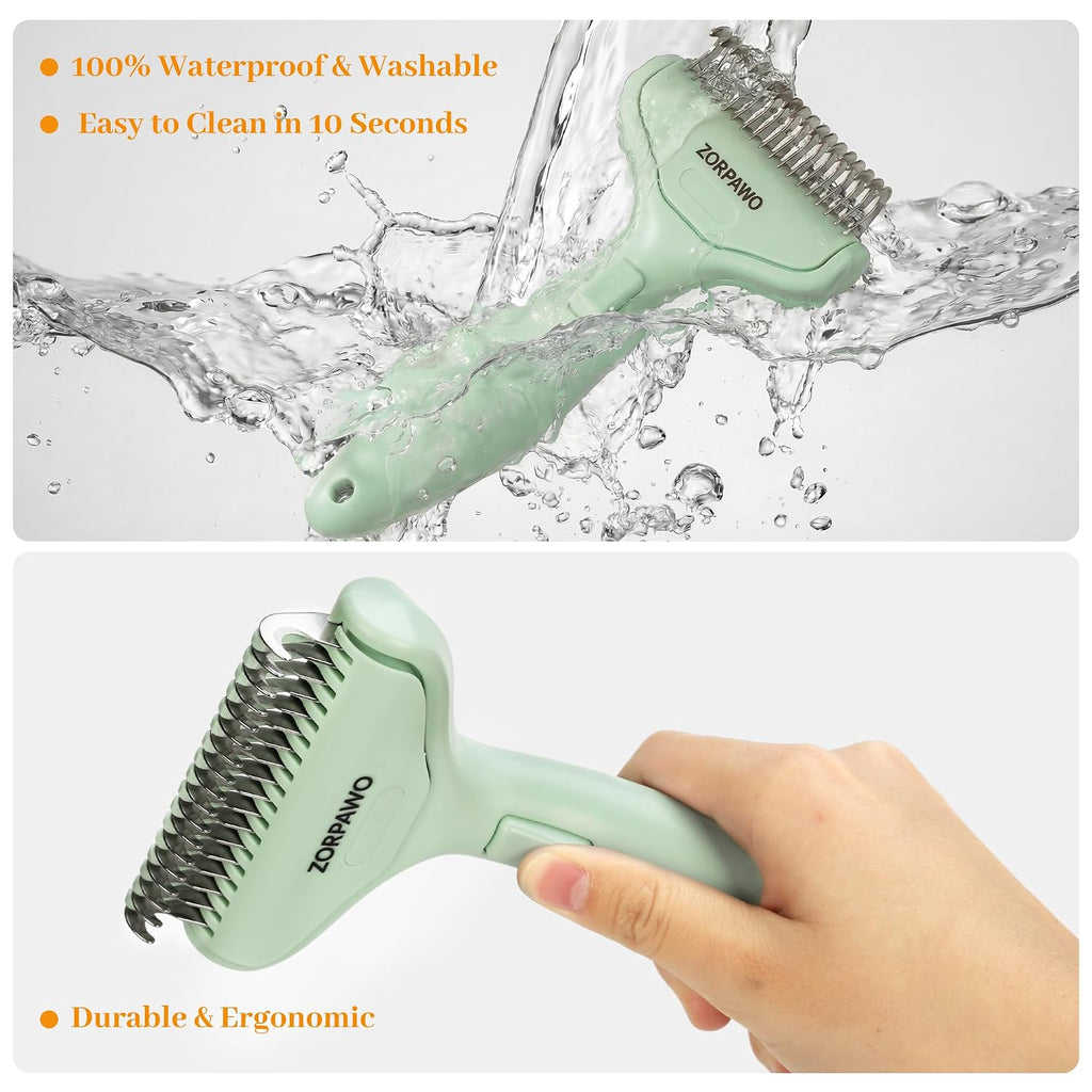 Undercoat Rake & Self-Cleaning Deshedding Brush, Green