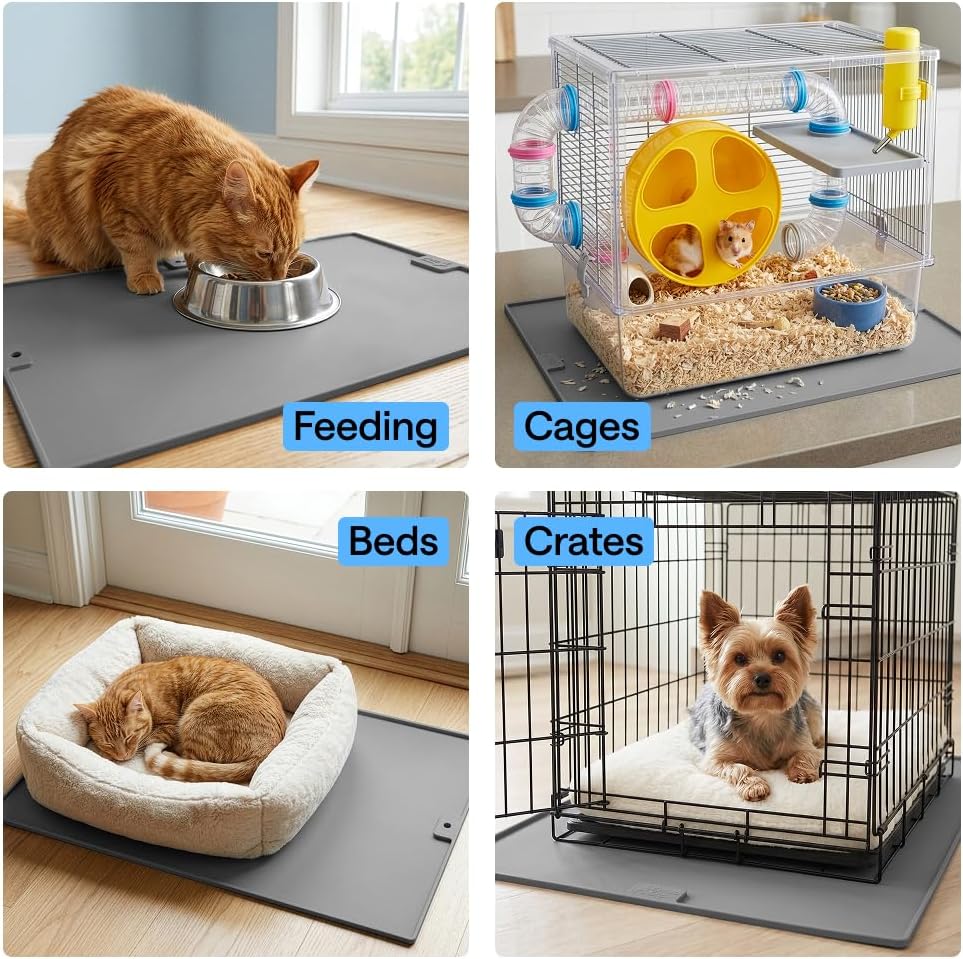 GORILLA GRIP Cat Litter Mat, Easy Clean Silicone Mats, 24x15 Gray