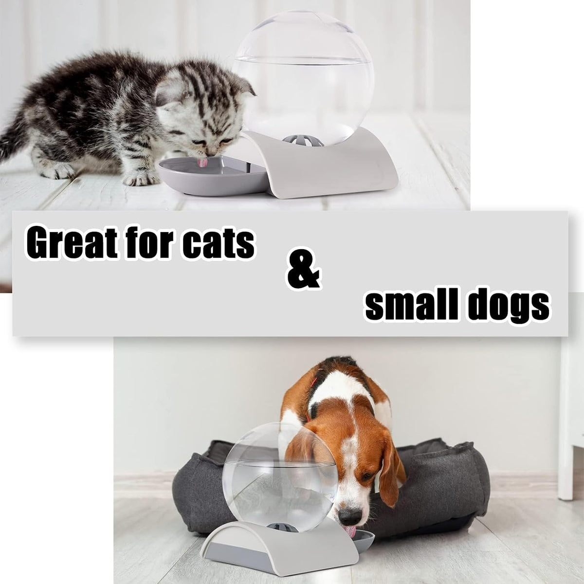 Pet Water Dispenser, 2.8L Automatic Gravity Cat Water Dispenser for Cats, Dogs & Rabbit, Detachable Cat Dog Water Dish Feeder with Spherical Waterer Bubble, Grey