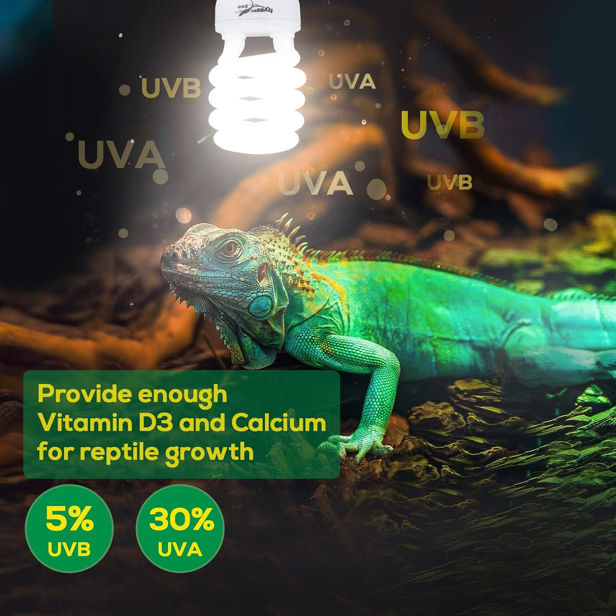 UVB Bulb for Reptiles, 5.0 26W UVB Light for Reptiles, Hygger zoo UVA UVB Reptile Light Bulb Reptile UVB Bulb UVB Light for Hermit Crab Snake Chameleon Reptile Lamp Terrarium Lamp for Tropical Reptile