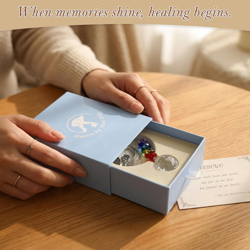 Pet Memorial Keepsake Set, Memorial Crystal Display & Hair Keepsake Bottle, Remembrance Gift for Dog or Cat