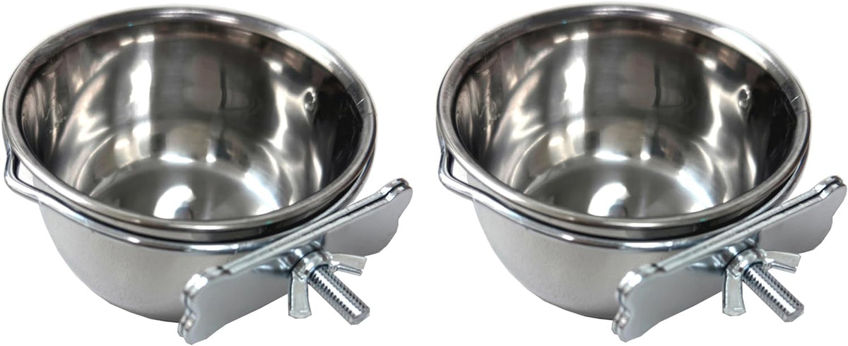 Bird Parrot Cage Stainless Steel Seed Water Feeder, 4-Inch Wide 2-Inch Deep