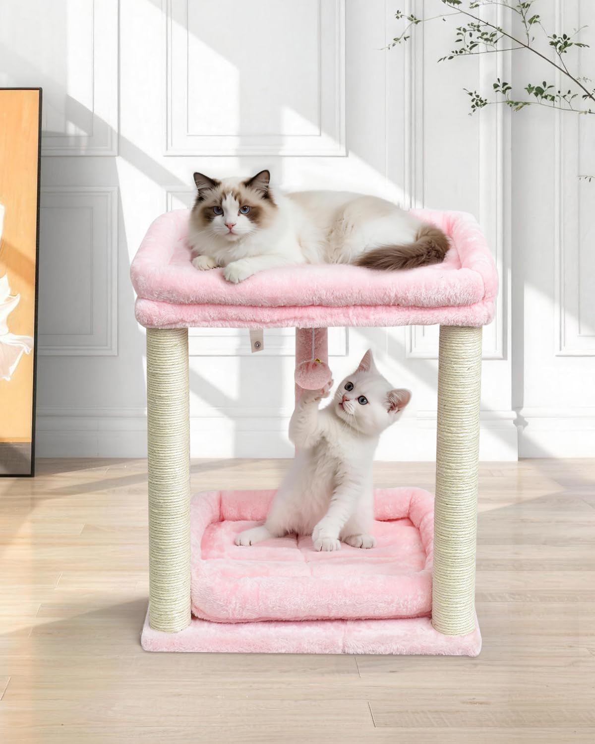 SYANDLVY Cat Tree with 2 Levels Perch Platforms for Indoor Cats Large Adult