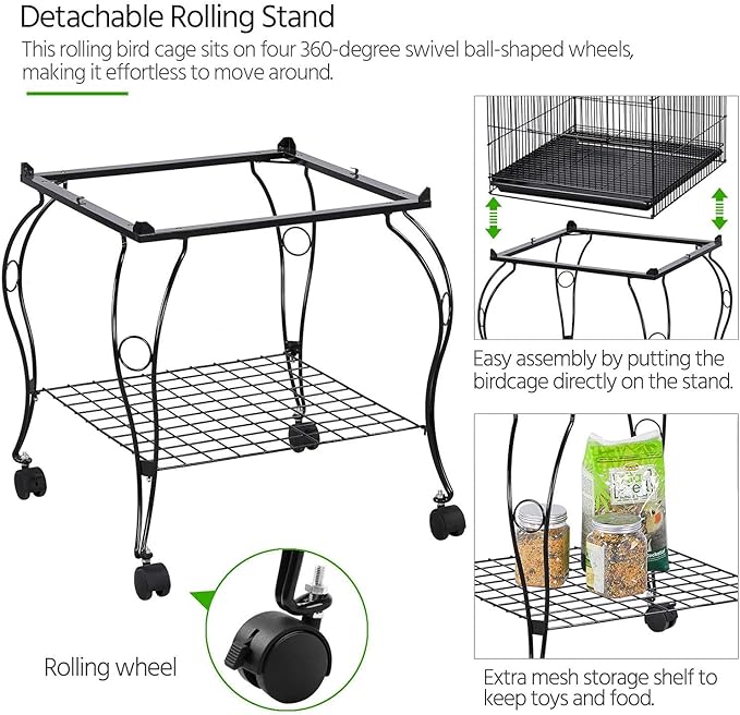 Yaheetech 59-Inch Rolling Standing Medium Dome Open Top Bird Cage - Image 6