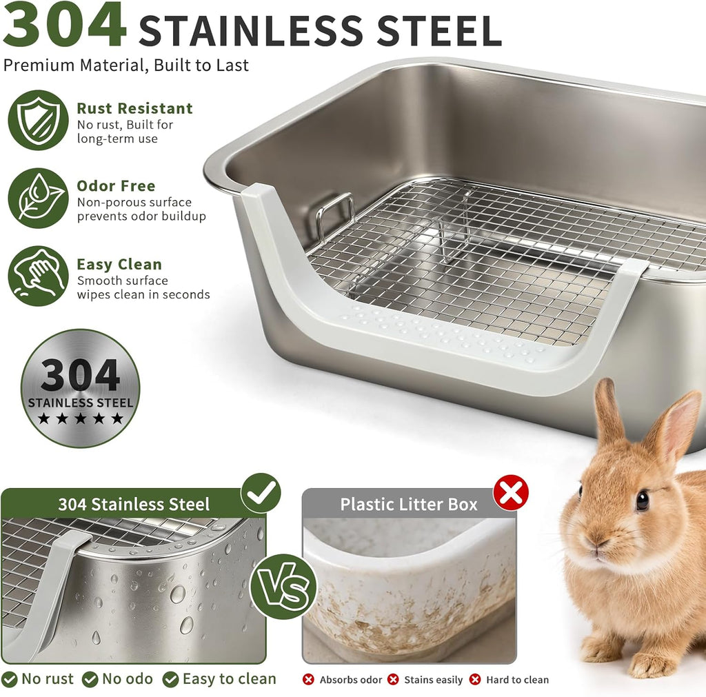 Stainless Steel Rabbit & Bunny Litter Box Set for Small Animals