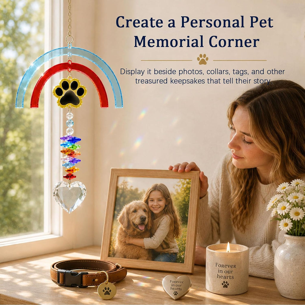 Pet Memorial Gift, Rainbow Bridge Suncatcher for Loss of Dog or Cat