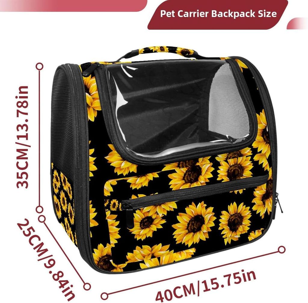 Sunflower Black Pattern Traveler Backpack Pet Carriers for Cats and Dogs