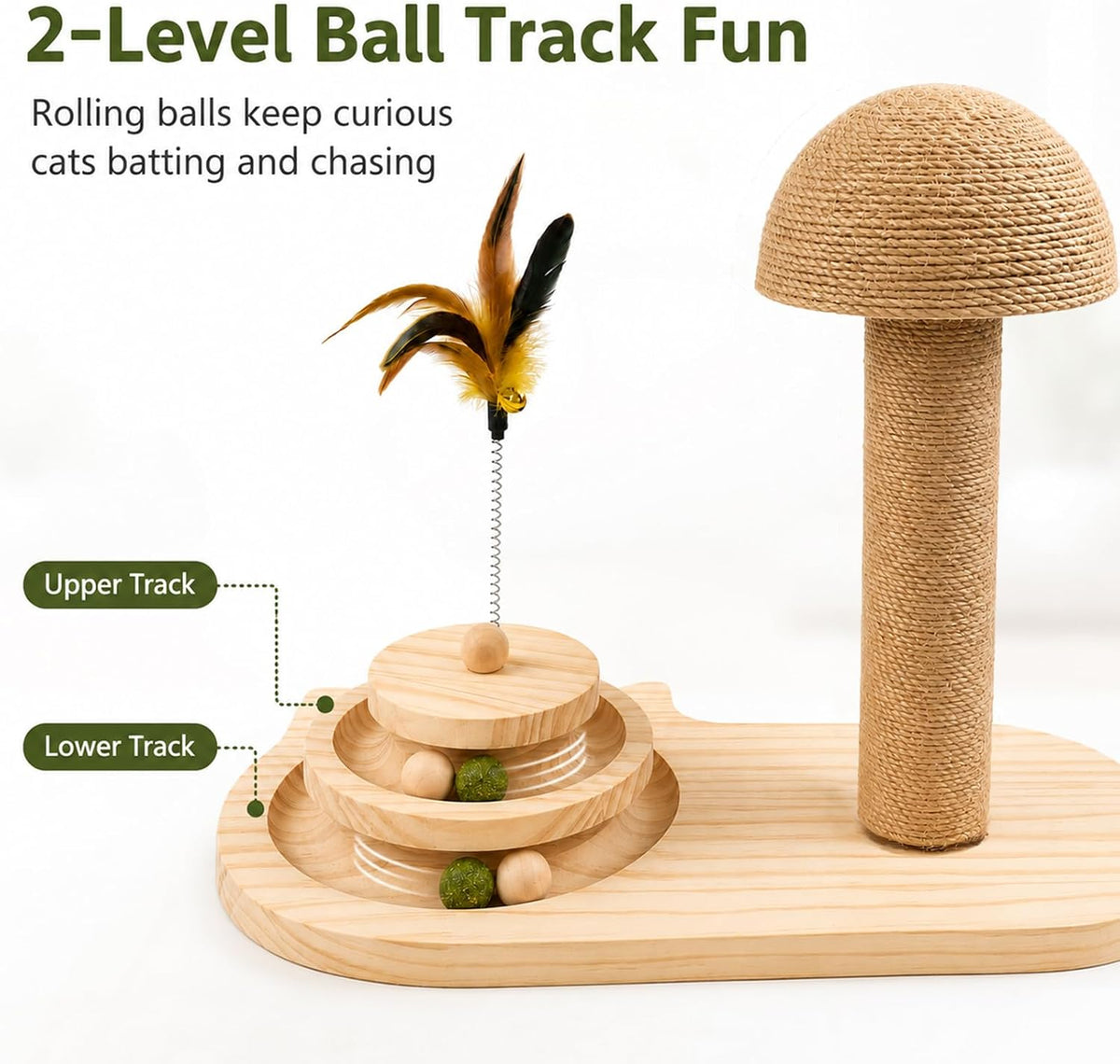 Kitten Scratching Post for Indoor Cats with 2-Level Ball Track