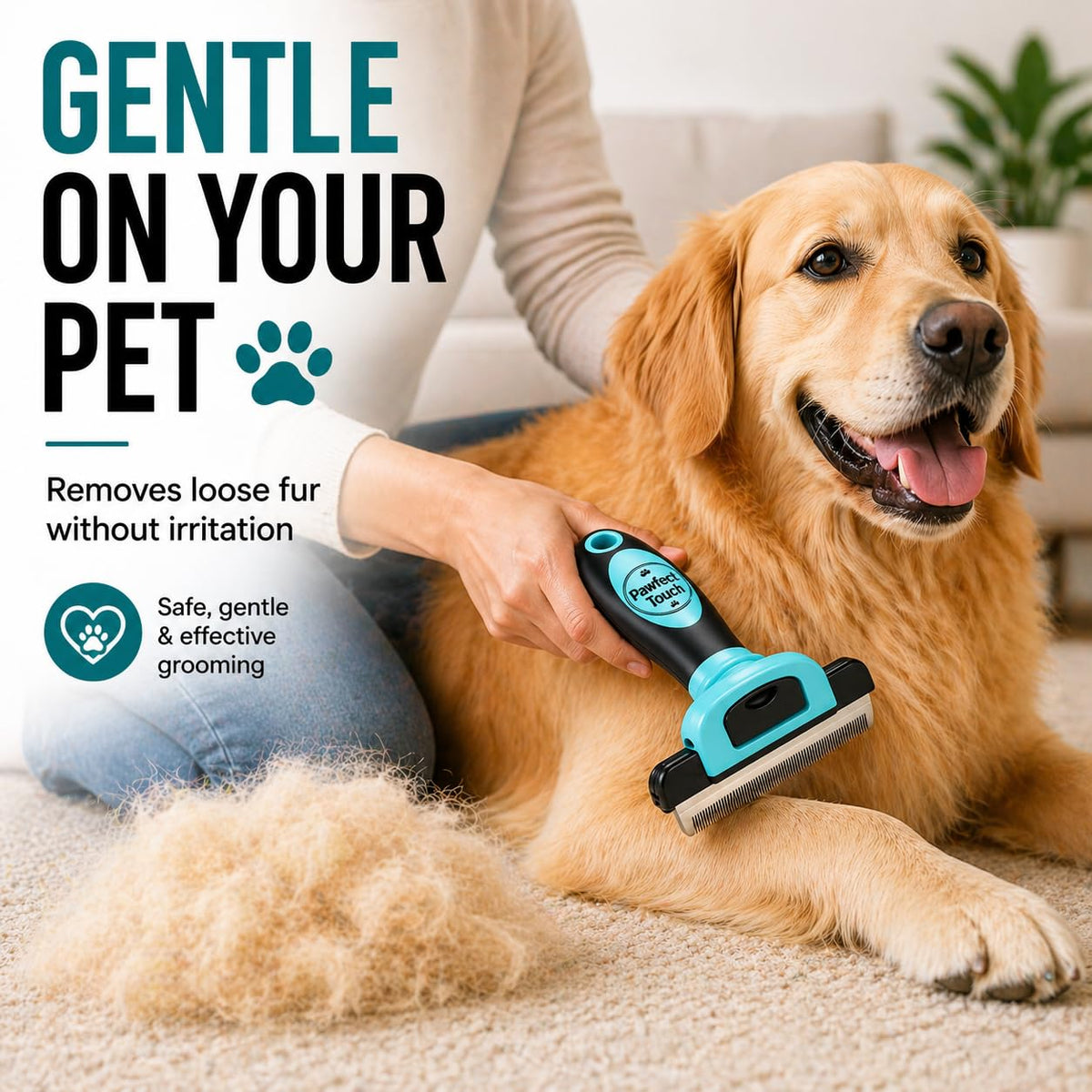 Dog Deshedding Brush & Undercoat Rake for Double-Coated & Medium/Long-Haired Dogs & Cats