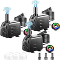 3 Pack Submersible Pump with Led Light, Small Fountain Pump with Tubing, Submersible Water Pump for Aquarium Fish Tank Indoor or Outdoor Pond Fountain Hydroponics Statuary (10W 160GPH)
