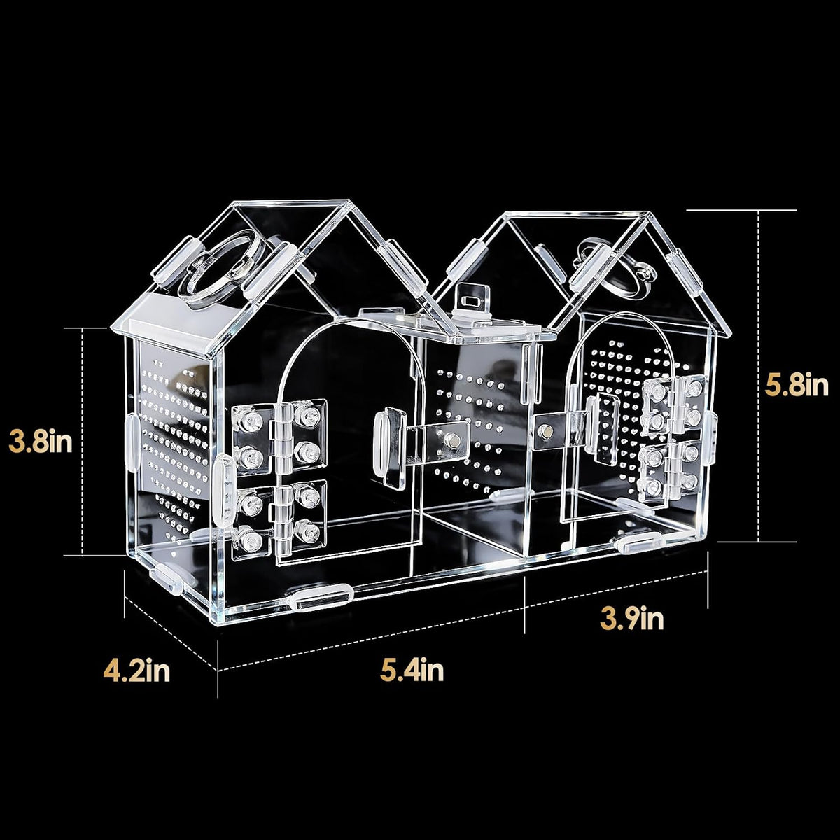 Jumping Spider Enclosure, Acrylic Terrarium with Partition Divider (1-2 Compartments), Dual Magnetic Doors & All-Side Ventilation, Jumping Spiders, Tarantulas, Mantis, GeckosHabitat, 9.6x4.2x5.8