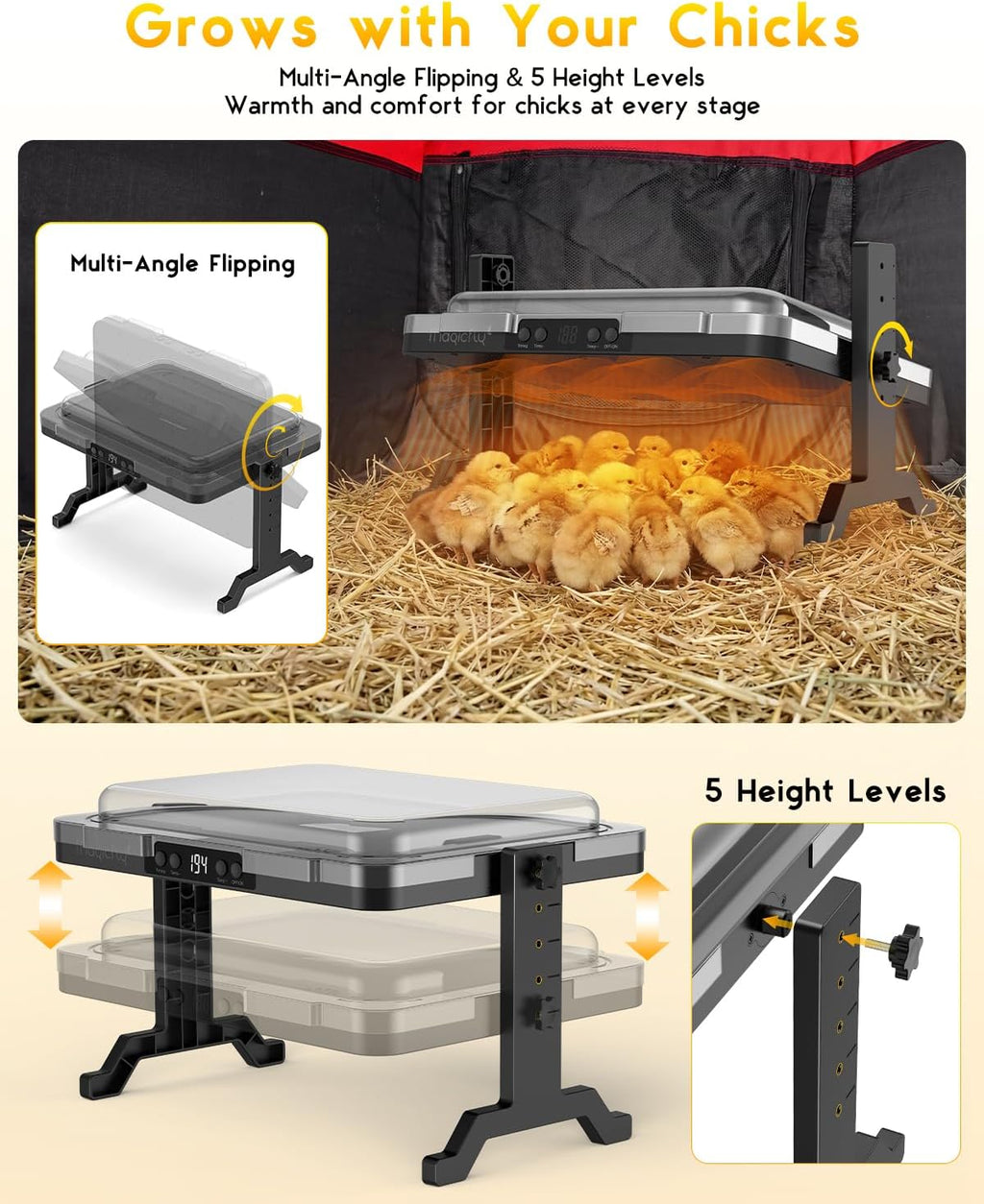 Magicfly Brooder Plate for Chicks, 200W Smart Radiant Chicken Coop Heater