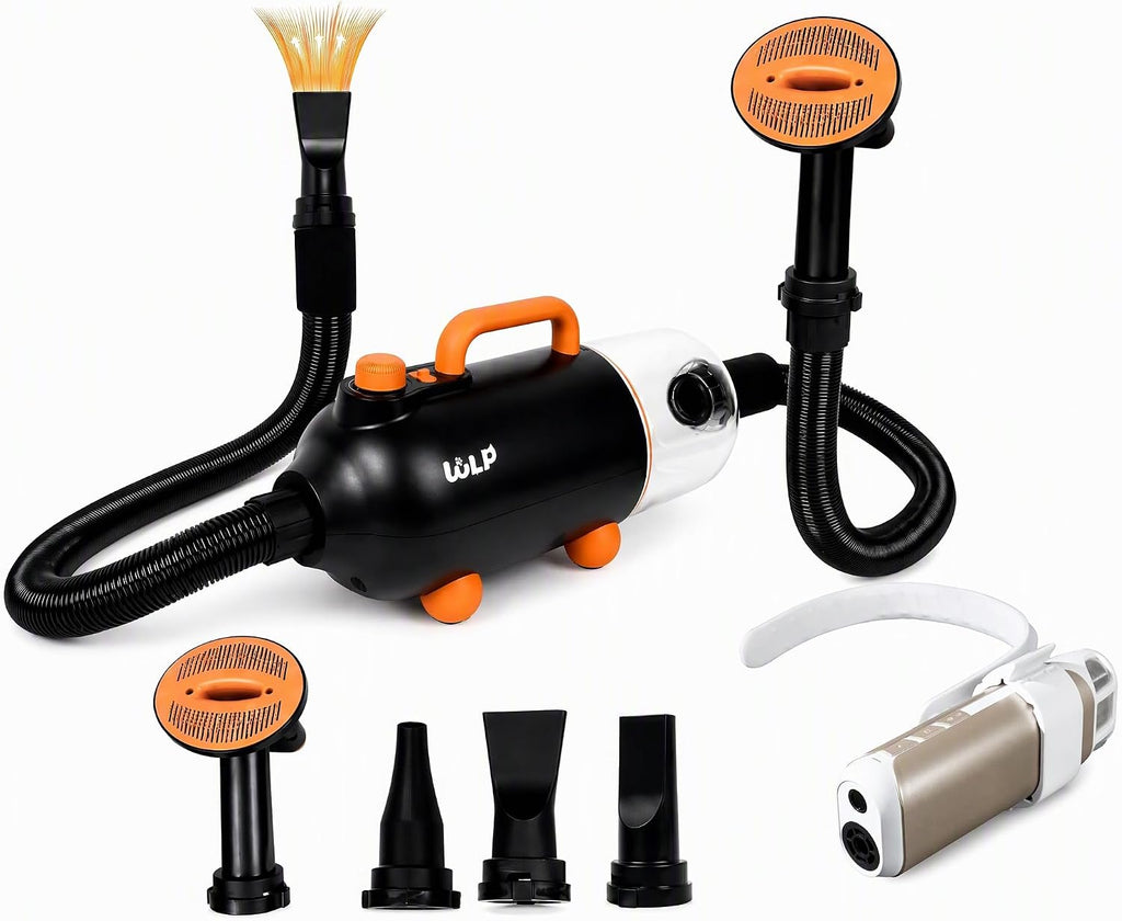 WLP Complete Home Pet Grooming System, 4-in-1 Grooming Vacuum & Dryer 2100W 32000Pa 2.5L Dust Cup, Plus Hands-Free Hanging Neck Pet Dryer 110000 RPM NTC UV Light, 2-Piece Bundle for Dogs Cats