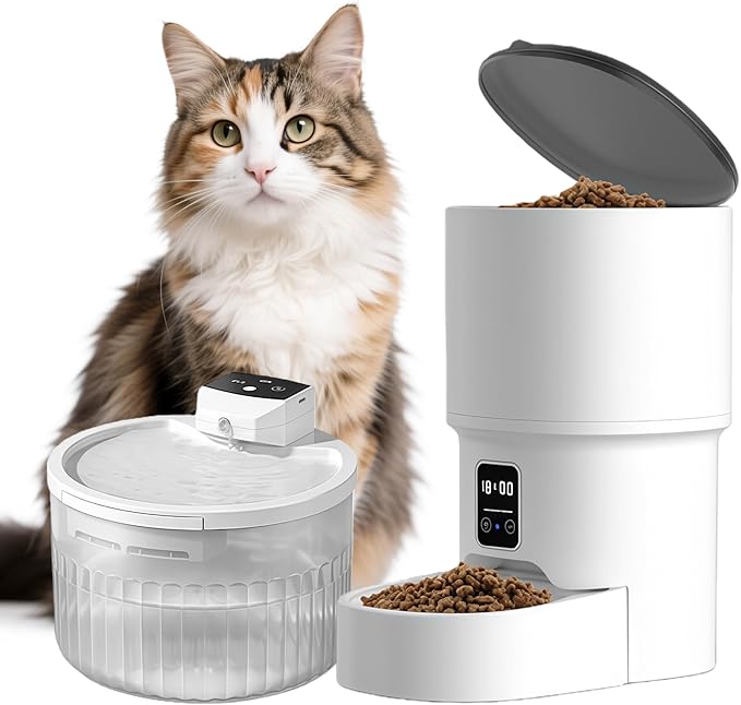 RPZ Automatic Cat Feeder and Water Dispenser Set, Auto Cat Feeder by RPZ