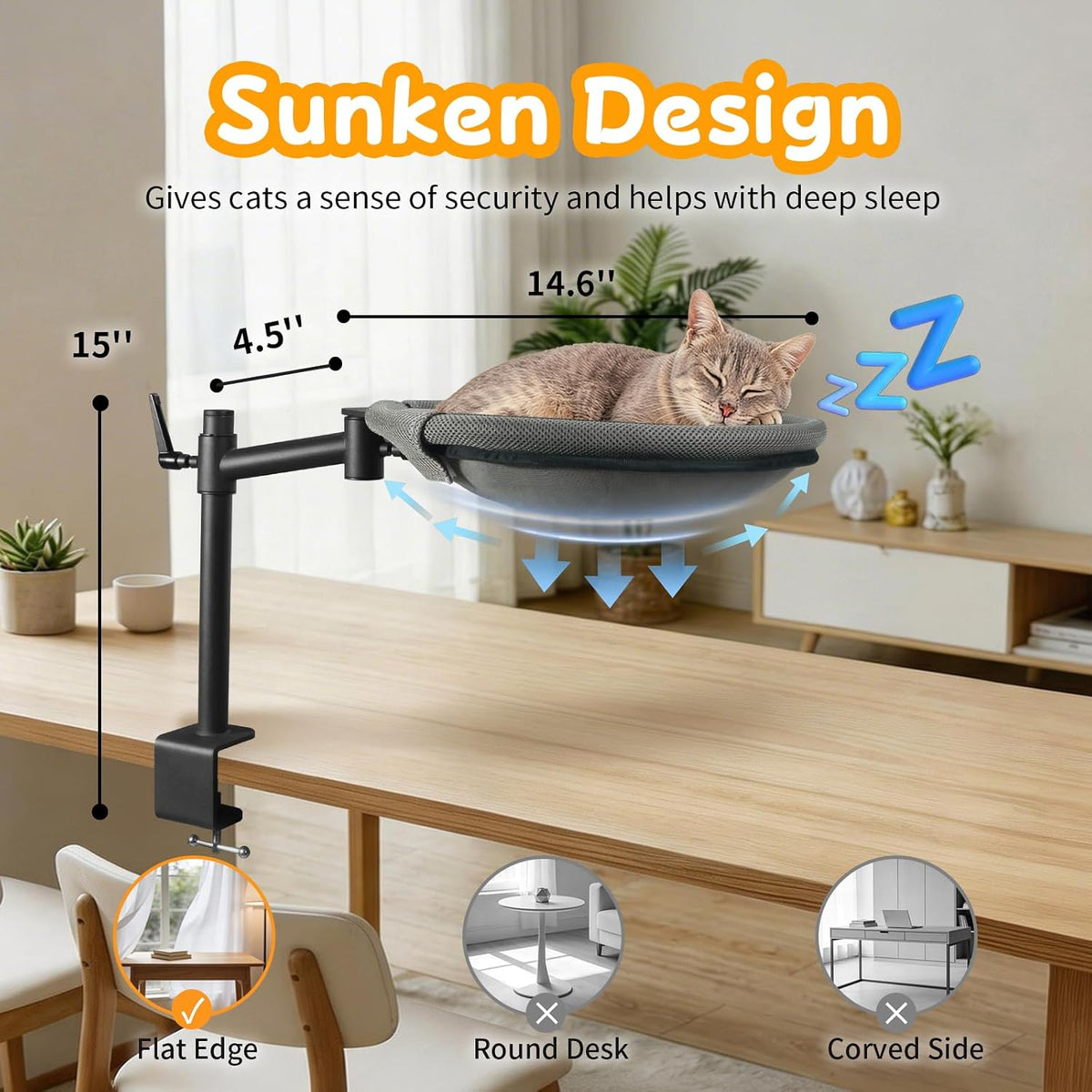 Cat Desk Bed, with 360° Roataion & Height Adjustable, Clamp-On Metal, 40lbs