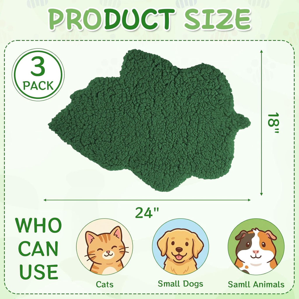 3Pack Self Warming Pet Bed Leaf Pad, Dark Green, Medium-18 x24