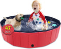 CACSPS Foldable Dog Pool, 47" x 12" Kiddie Pool with Hard Plastic, Non-Slip Dog Bath Tub for Outdoor Backyard, Collapsible Dog Swimming Pool for Kids Dogs Pets (Red)