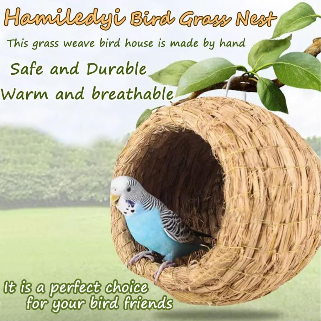 Hamiledyi Bird Nest Grass Bird Hut Outdoor Hanging Birdhouse Canary Nest