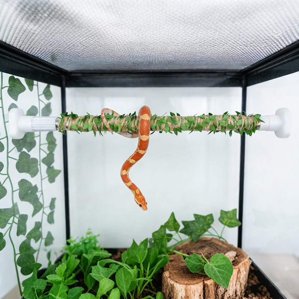 Snake Enclosure Accessories, Adjustable Metal Climbing Stick with Decoration Rope, Snake Enrichment Toys, Ball Python Tank Accessories, Climbing Branch for Small Reptile