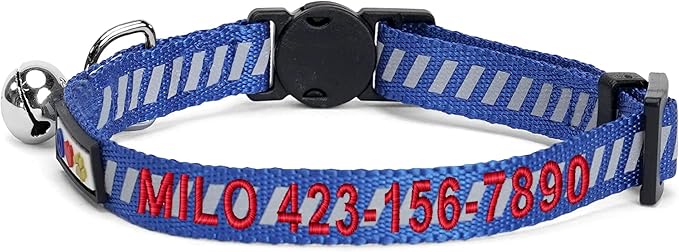 Pawtitas Personalized Blue Reflective Cat Collar – Adjustable Custom Collar - Image 2