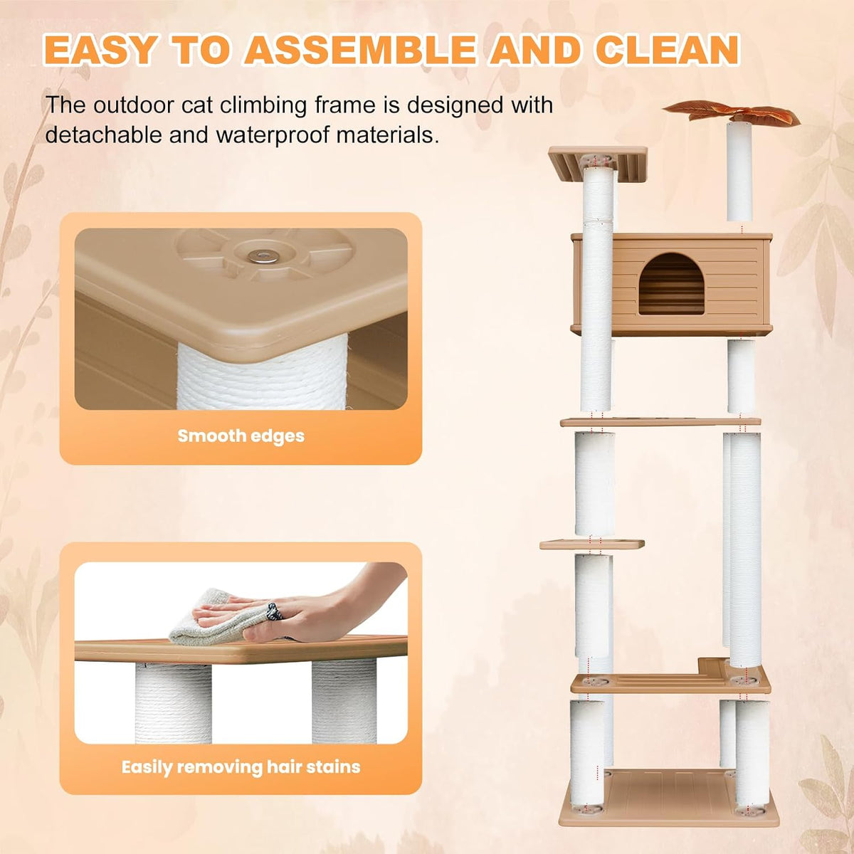 74.8in Weatherproof Cat Tree Tower with Scratching Post for Indoor&Outdoor