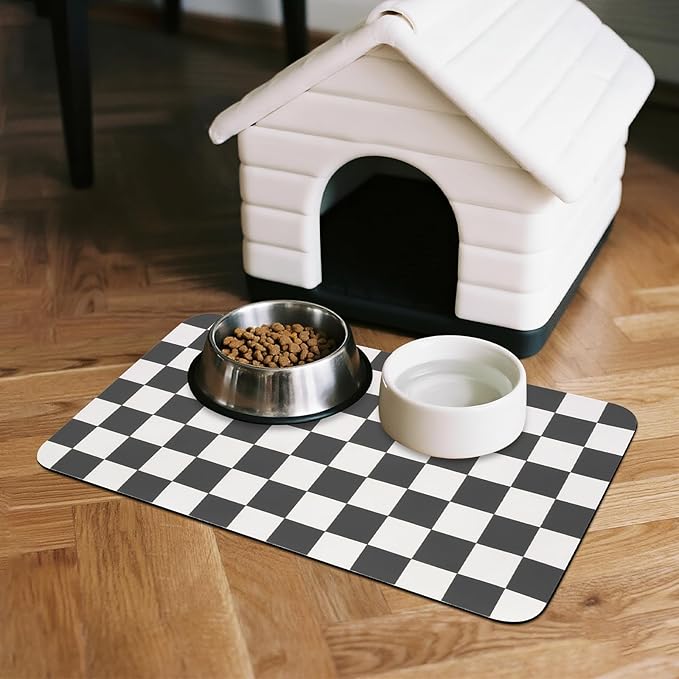 Checkered Dog Food Mat, Absorbent Leak-Proof Pet Feeding Mat, Quick Dry Cat - Image 3