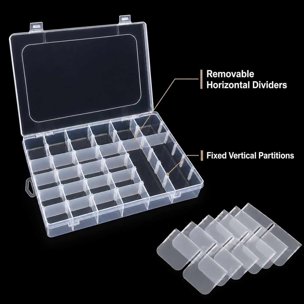 Guyuyii 2 PC 36 Grid Clear Bead Storage Containers with Adjustable Dividers