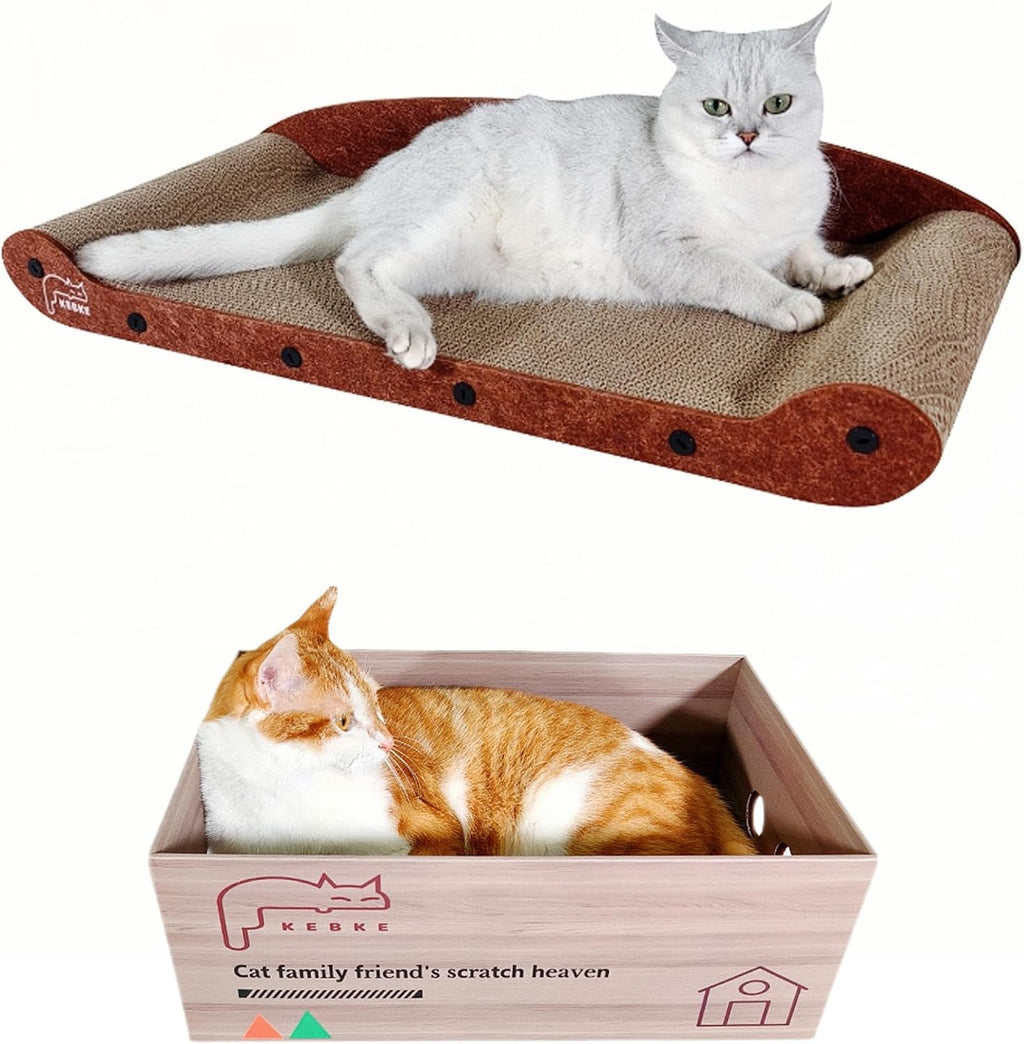 Cat Scratcher Bed 27 Inch Cat Couch Scratcher &16 Inch Cat Scratch Box with Refillable Scratch Pad Cat Scratchers for Indoor Cats Durable Extra Large Cats Lounger Furniture Protector