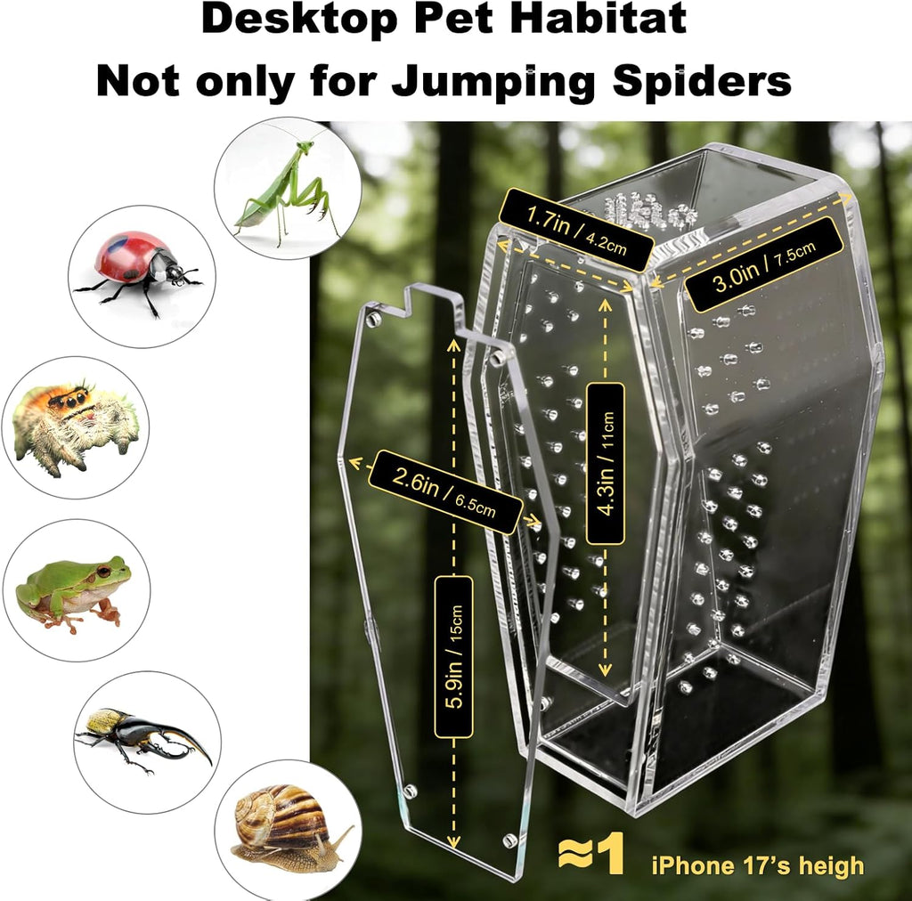 Jumping Spider Enclosure Kit, Accessories Terrarium 6PCS-Black