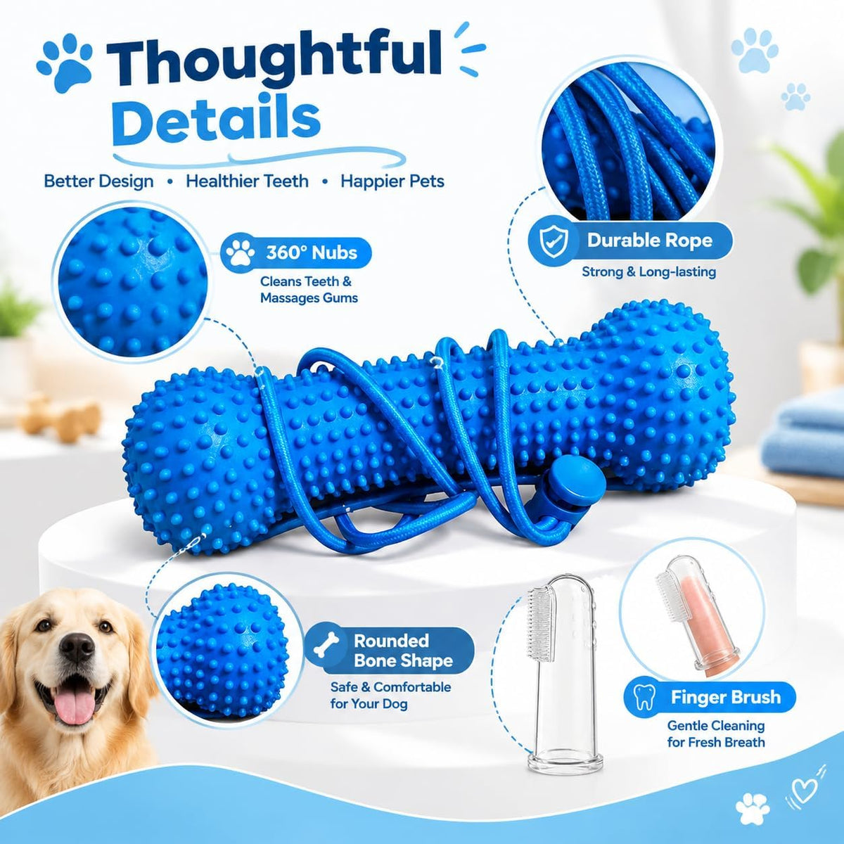 2Pc Dual-Action Canine Dental Prop，bite and Brush Dental Toy for Dogs, Teeth Cleaning Fresh Dog Tartar and Plaque Remover, Woof Tooth Hard Off, Brushing Toothbrush Tools Care Chew Toys