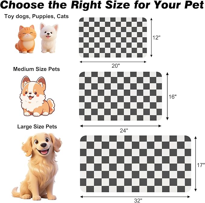 Checkered Dog Food Mat, Absorbent Leak-Proof Pet Feeding Mat, Quick Dry Cat - Image 2