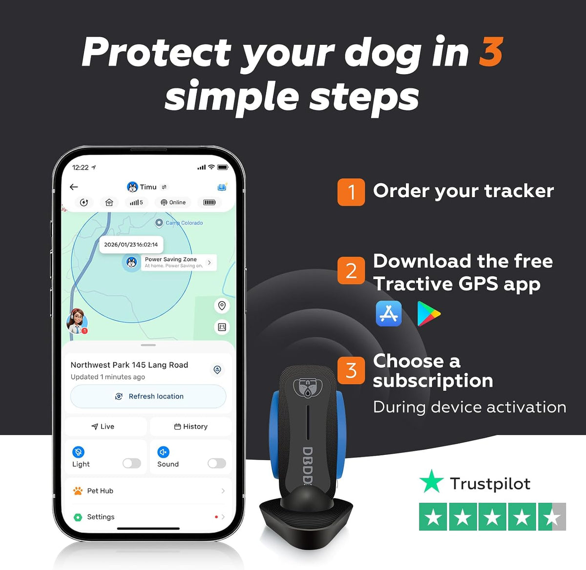 DBDD AI GPS Tracker for Dogs (30lbs+) - Real-Time Location & AI Health Assistant, Electronic Fence Collar for Escape Artists, Waterproof Dog GPS Tracker for Medium Large Dogs, iOS Android