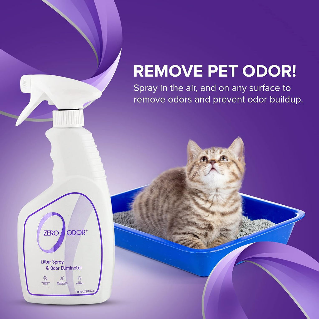 Zero Odor Litter Box Odor Eliminator Spray, Cat Litter Deodorizer, 16 oz