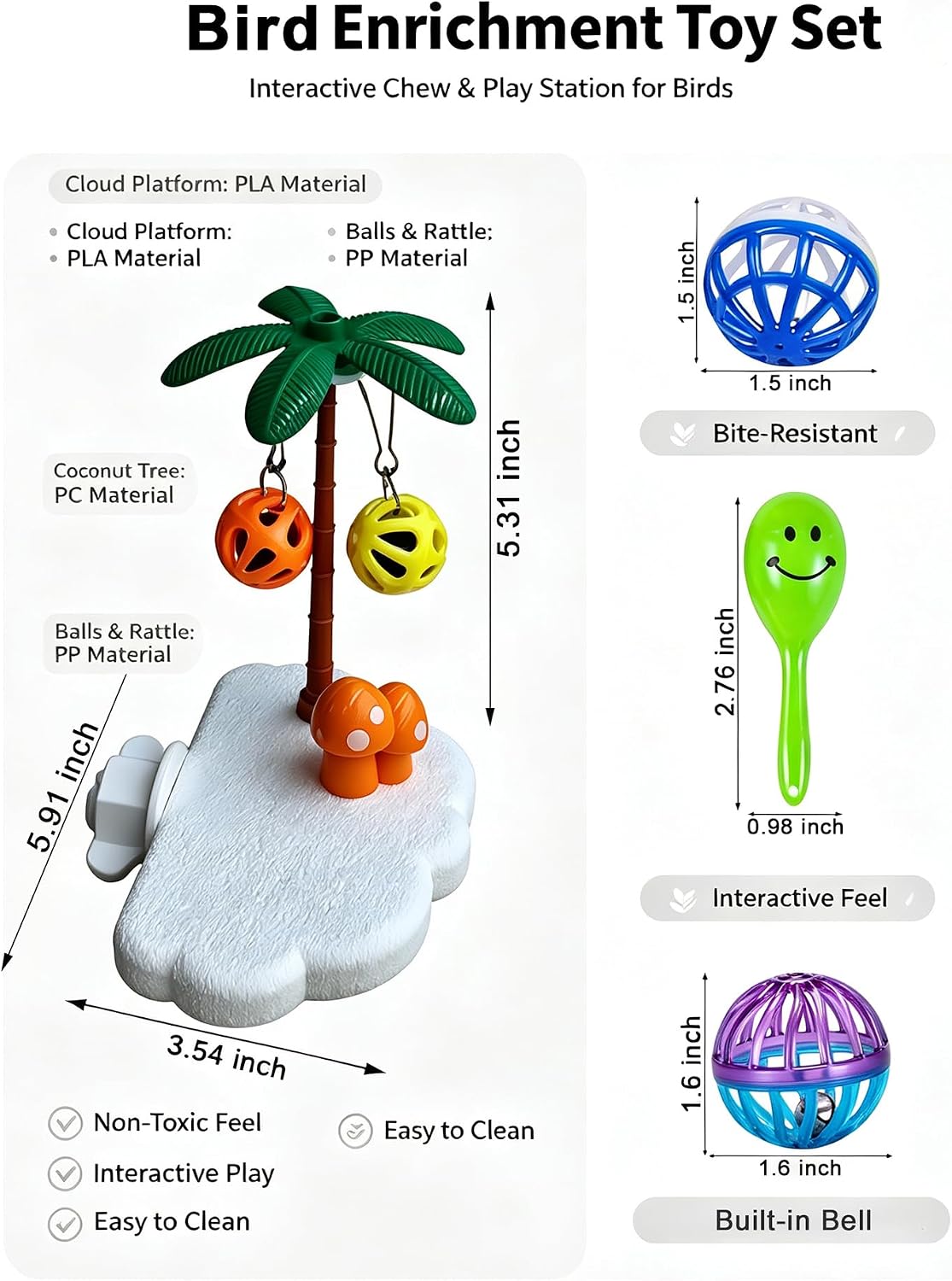 Cloud Shape Bird Perch Stand with Coconut Tree Hanging Balls for Birds