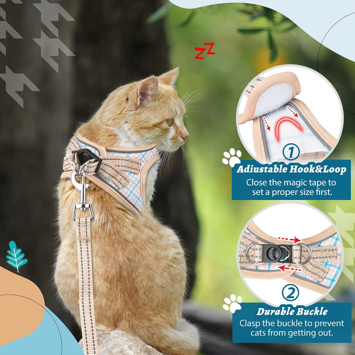 Cat Harness and Leash for Walking, Adjustable Soft Harness for Kitten Puppy Small Cats, Reflective Escape Proof Cats Vest Harness Easy Control for Travel Adventure