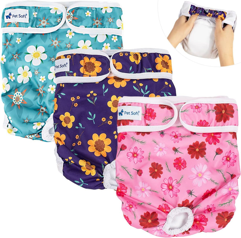 Pet Soft Female Dog Diapers (3 Pack) & Dog Diaper Liners 100ct Medium