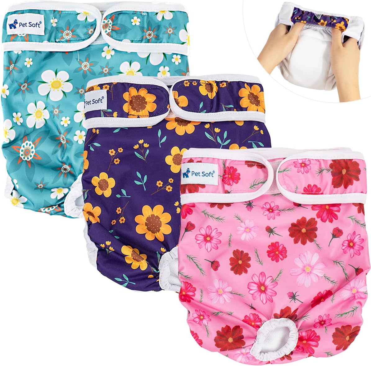 Pet Soft Female Dog Diapers (3 Pack) & Dog Diaper Liners 100ct Medium