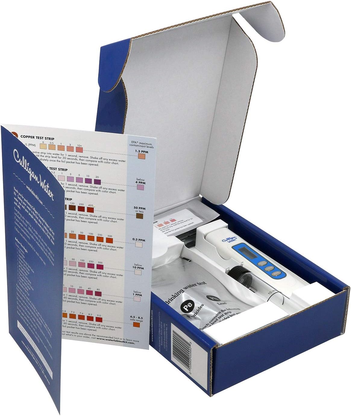Culligan Essential Water Lab Test Kit – Comprehensive Home Water Testing for Lead, Bacteria, Nitrates, pH, Hardness, Chlorine, Copper, Iron & More – Includes TDS Meter – Ideal for Tap & Well Water