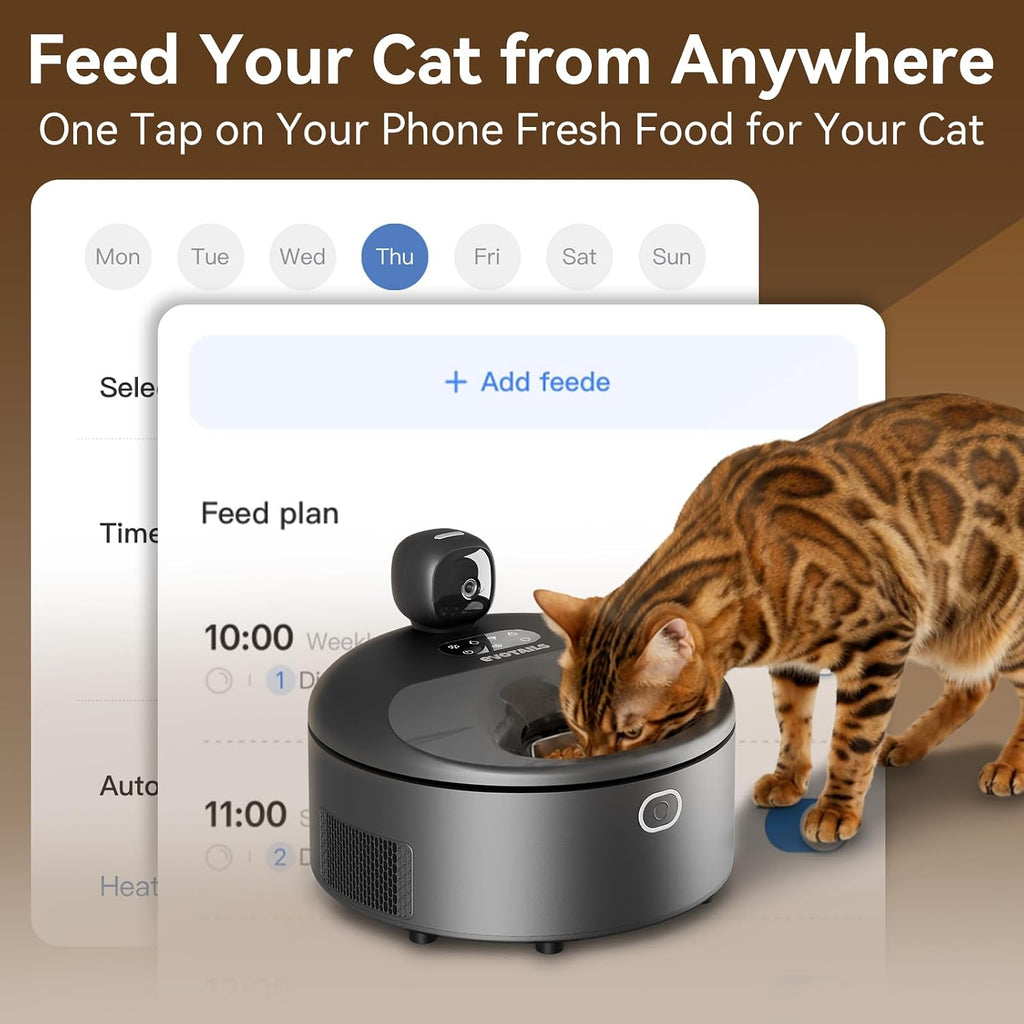 Wet Food Automatic Cat Feeder with Camera, 5 Meals, Black