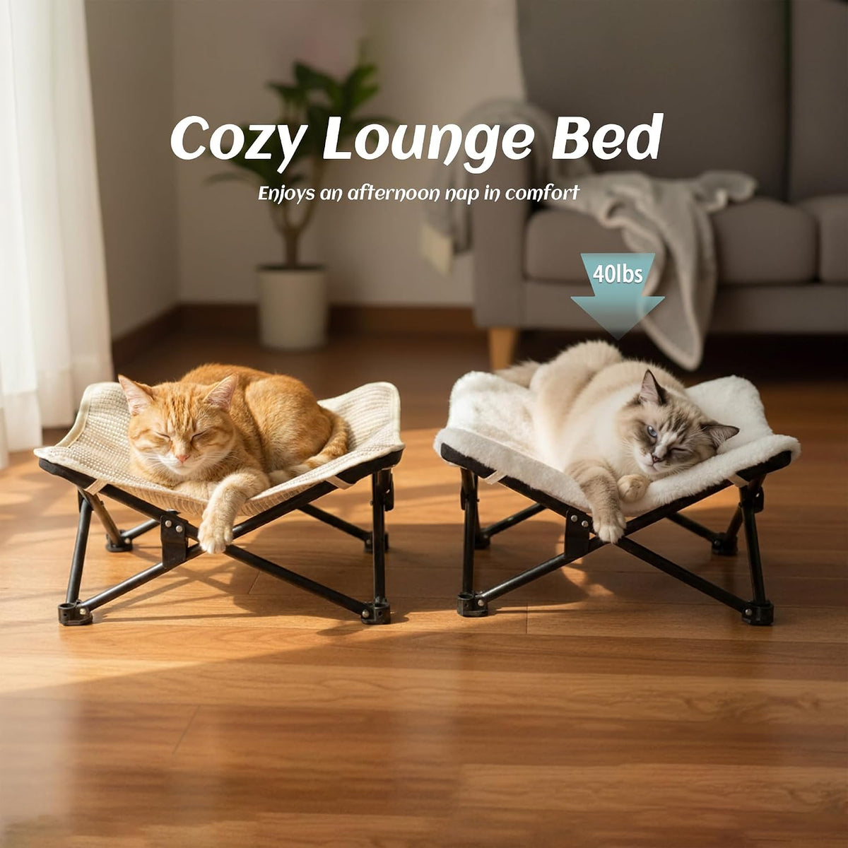 PETKARAY Foldable Cat Hammock Bed, Elevated Sisal Scratching Lounge with Metal Frame, Raised Cat Hammock Chair for Indoor Cats
