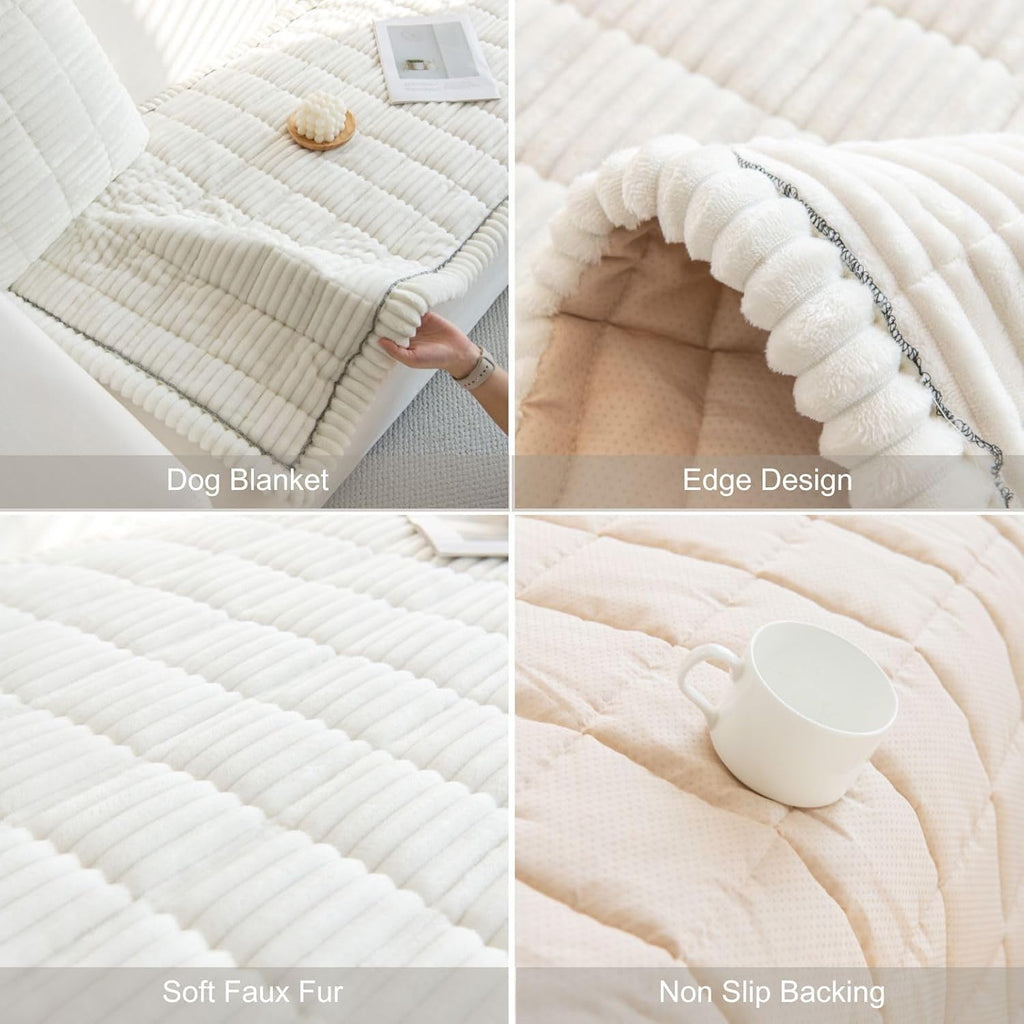 Plush Couch Cover for Dogs 3D Stripe Fuzzy Sofa Covers Washable